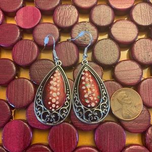 Hand painted red and silver drop earrings